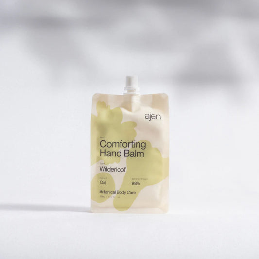 Ajen Wilderloof hand balm refill pouch against a light background.