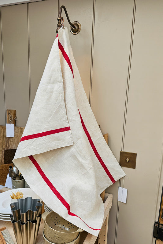 French Linen Tea Towel | XL Red Stripe