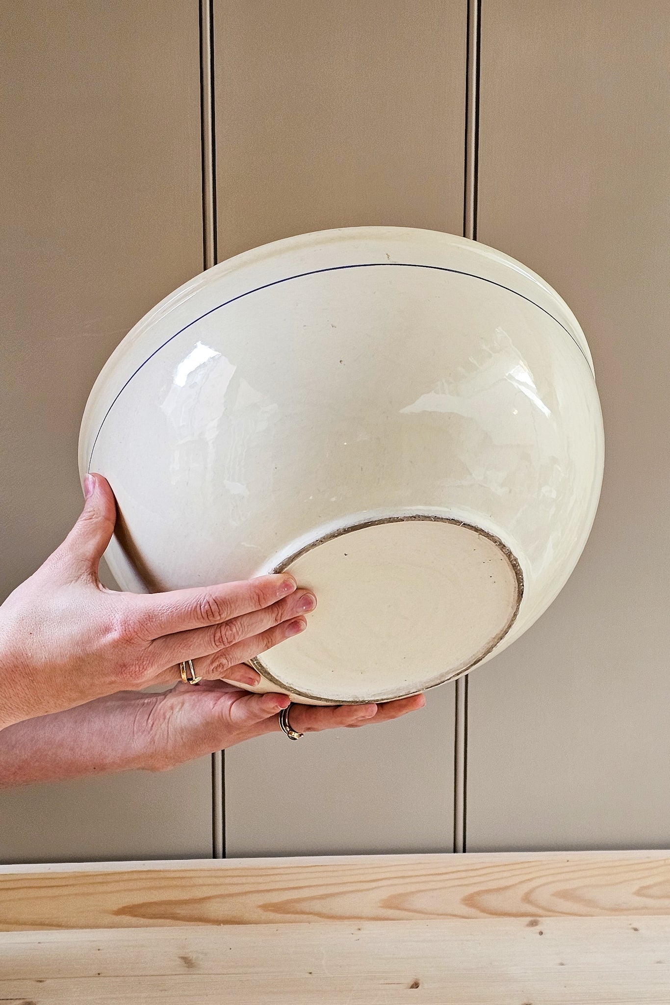 Vintage French Mixing Bowl | Blue Stripe