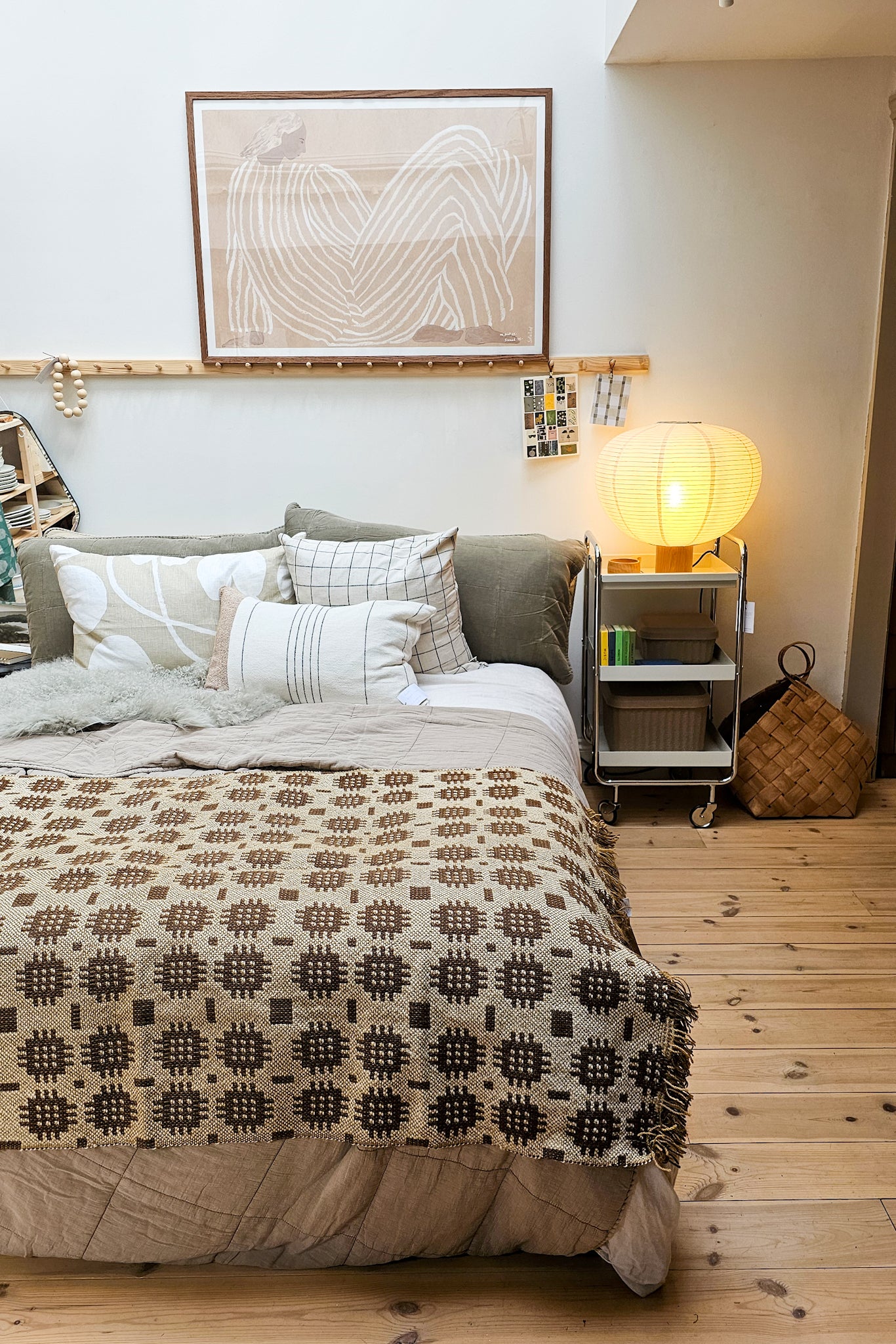 Vintage Welsh Wool Bed Runner | Brown, Cream and Mustard Sunburst