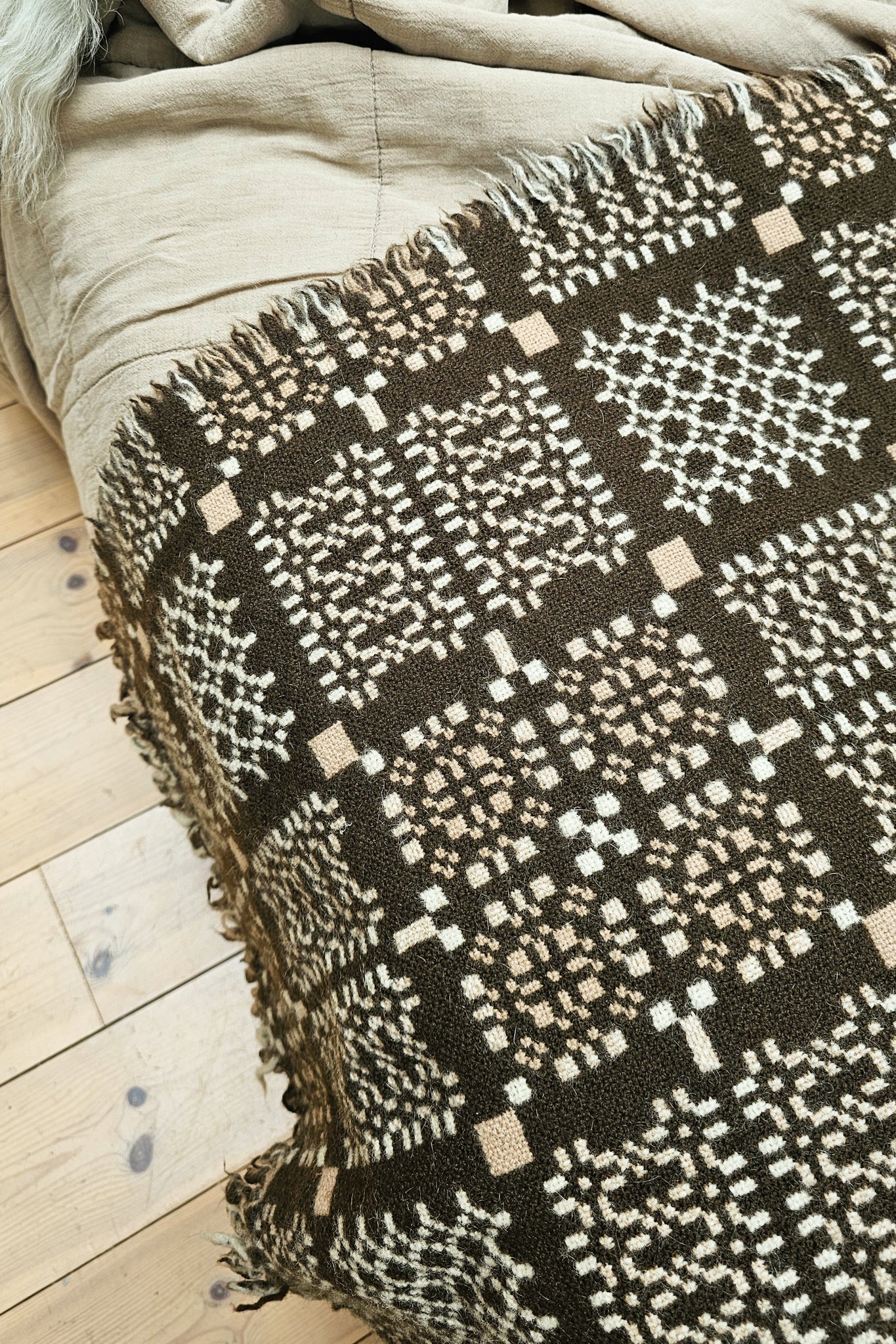 Vintage Welsh Wool Bed Runner | Dark Green