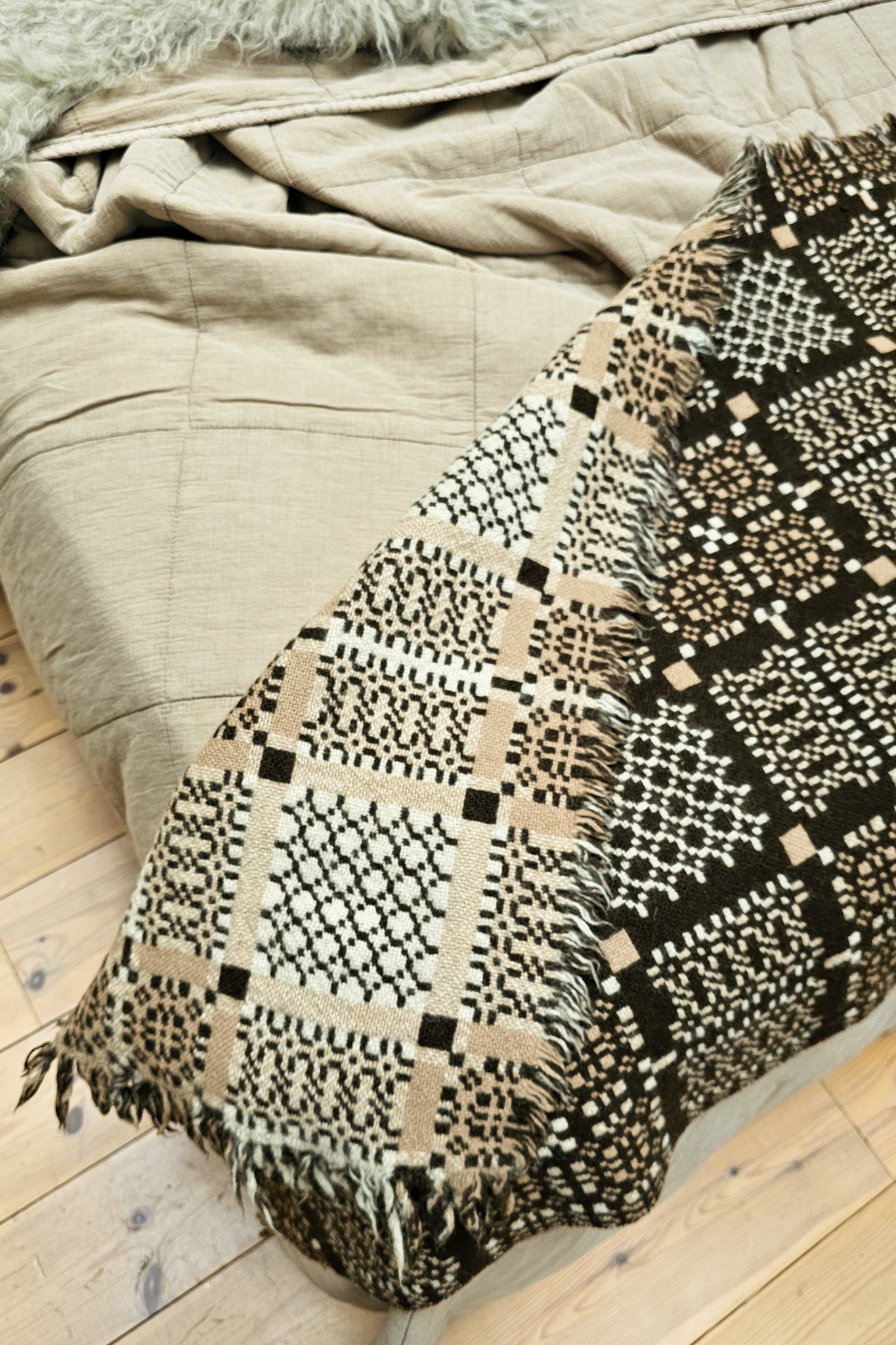Vintage Welsh Wool Bed Runner | Dark Green