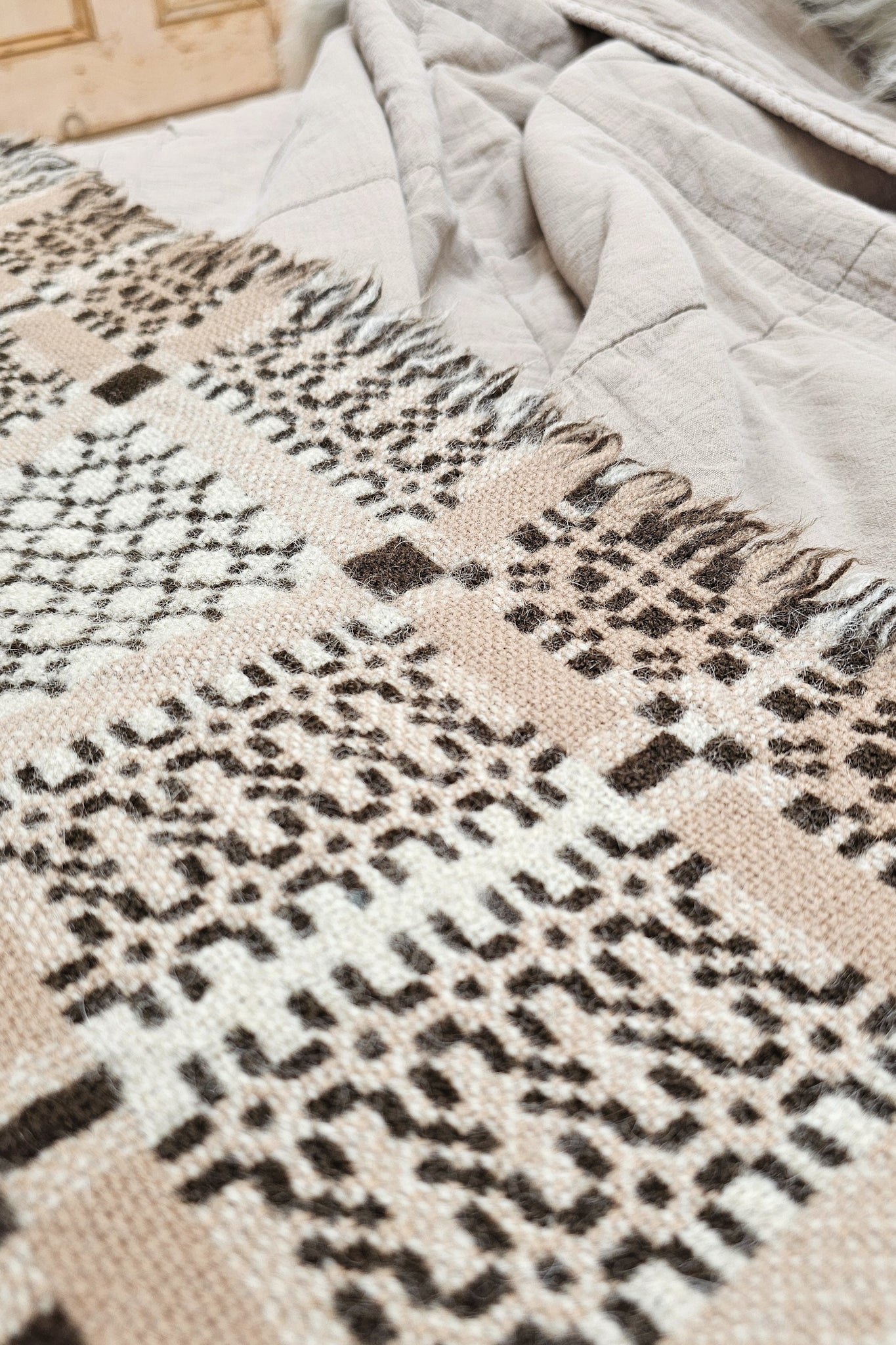 Vintage Welsh Wool Bed Runner | Dark Green