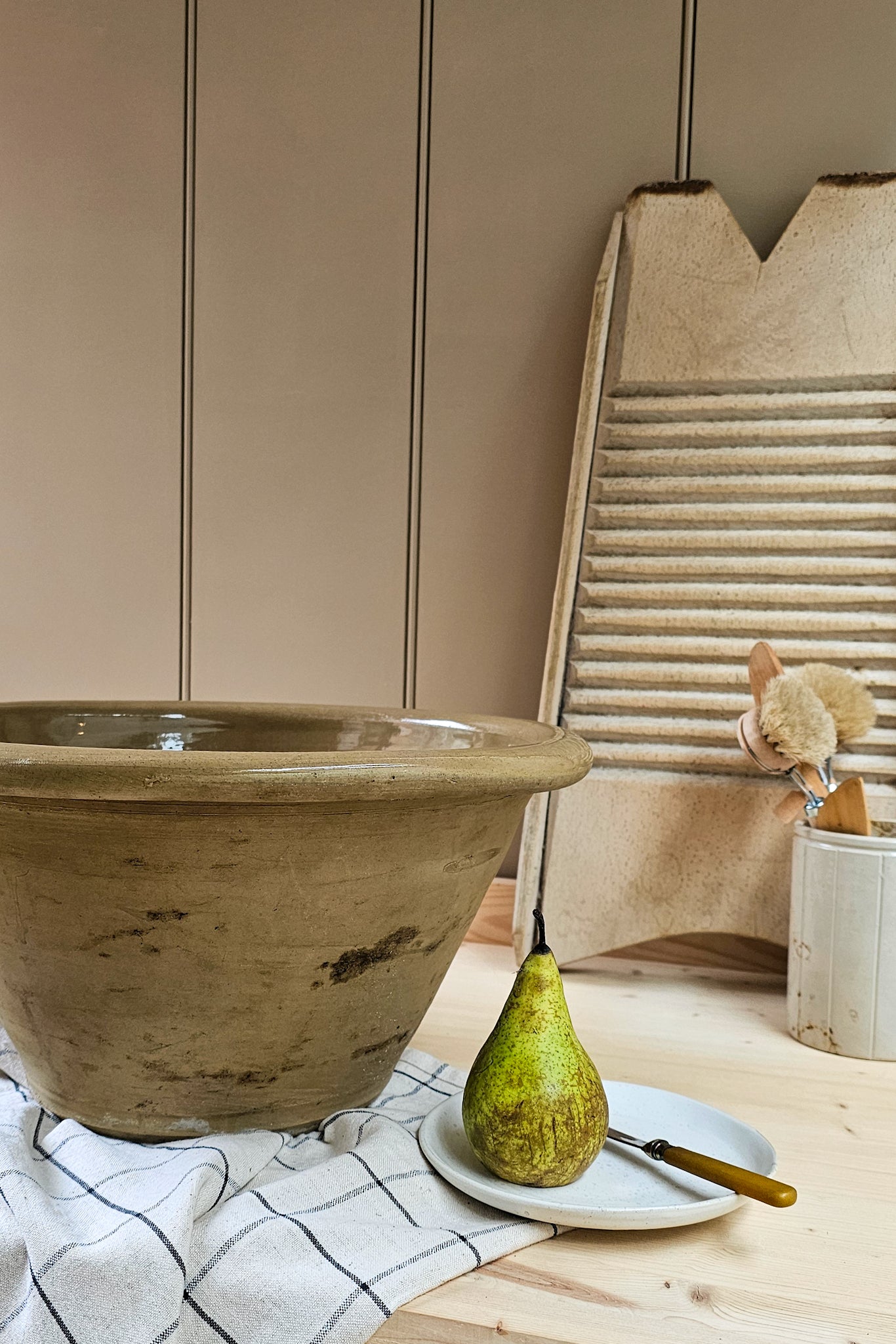 Vintage French Stoneware Dairy Bowl | Large