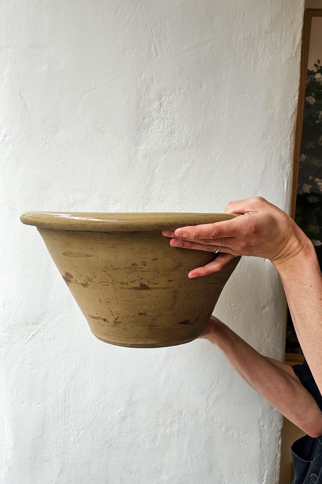 Vintage French Stoneware Dairy Bowl | Large