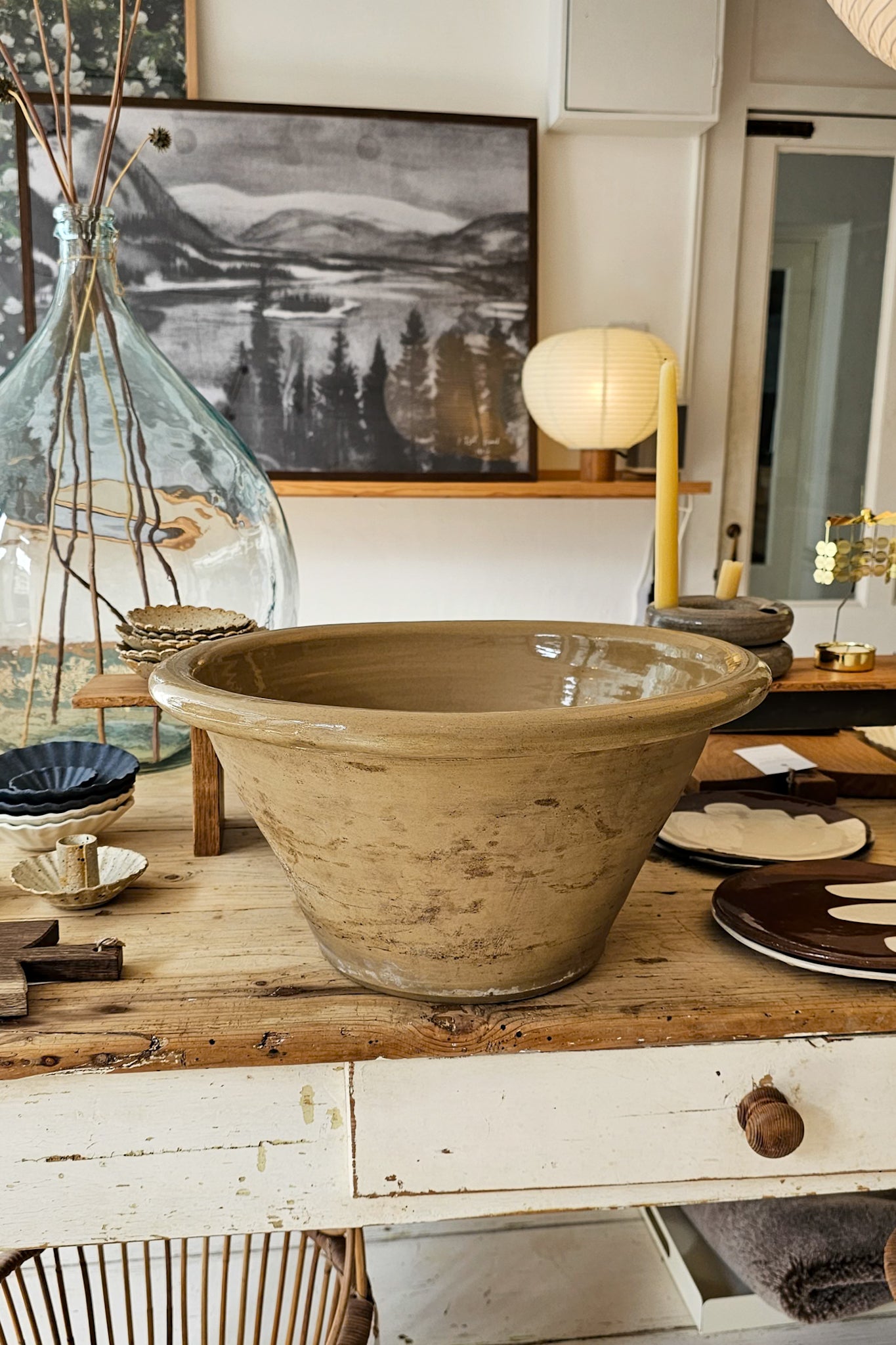 Vintage French Stoneware Dairy Bowl | Large