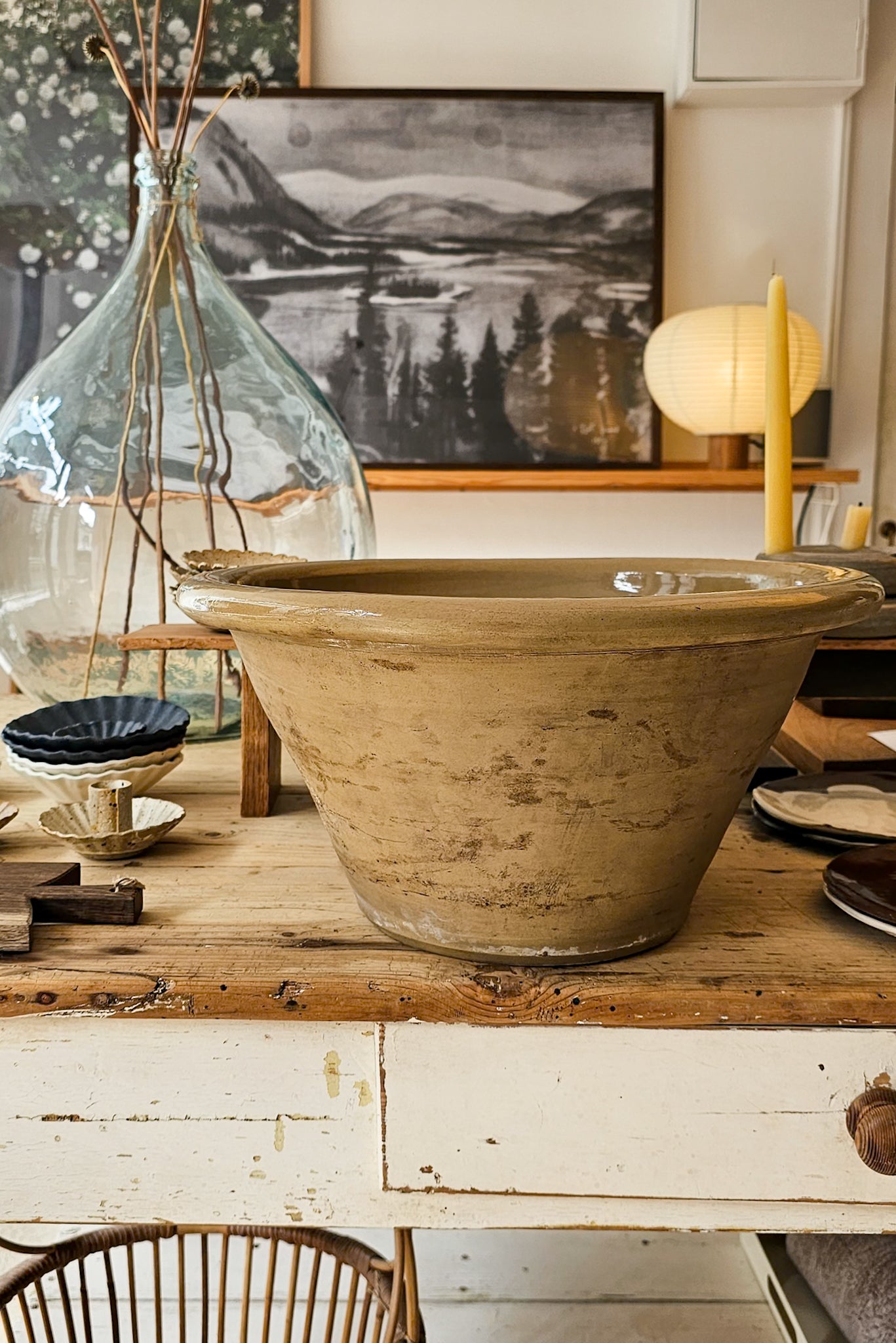 Vintage French Stoneware Dairy Bowl | Large