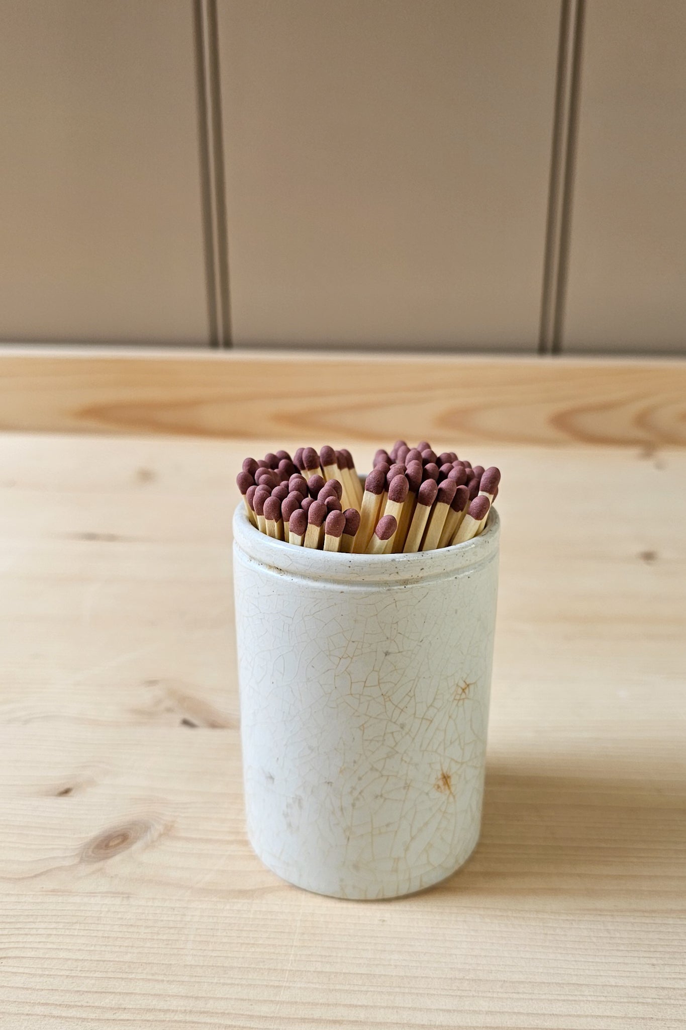 Vintage Stoneware Match Pot + Strike | Various White
