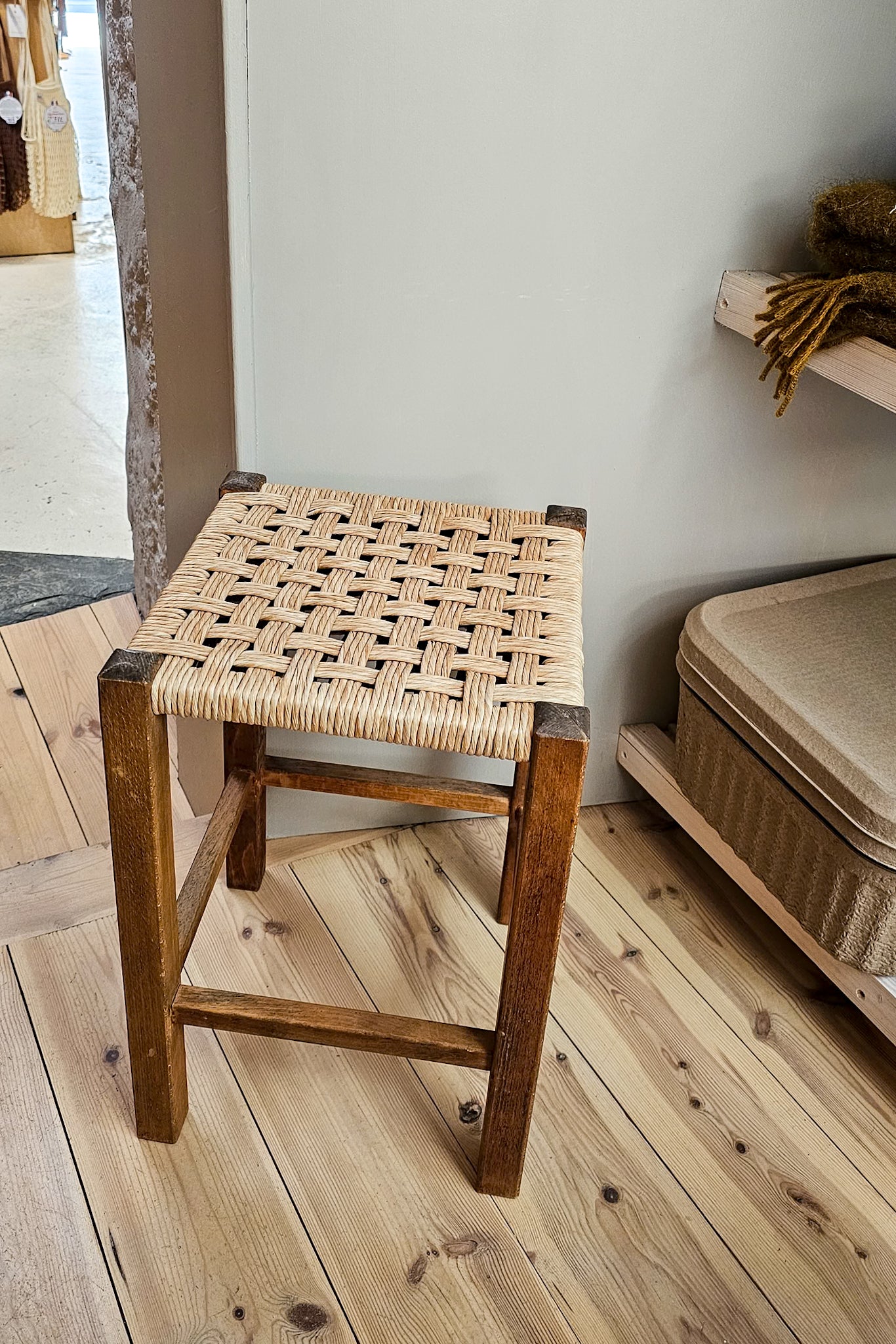 Vintage Woven Top Stool