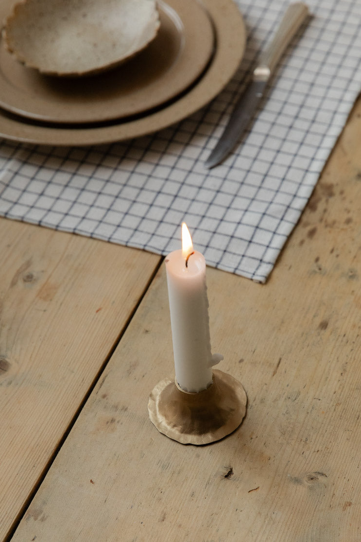 Hand Forged Iron Candle Holder | Antiqued Brass