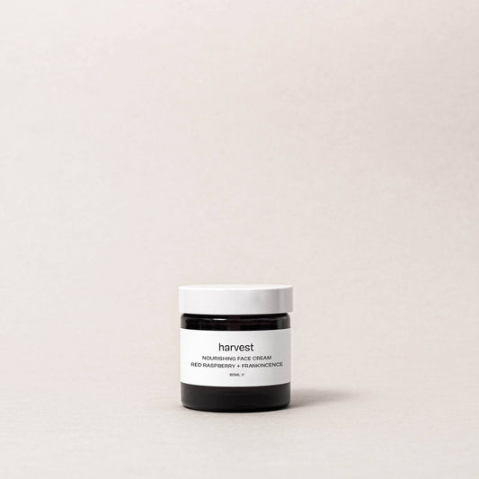 Harvest Nourishing Face Cream red raspberry and frankincense 60ml amber jar