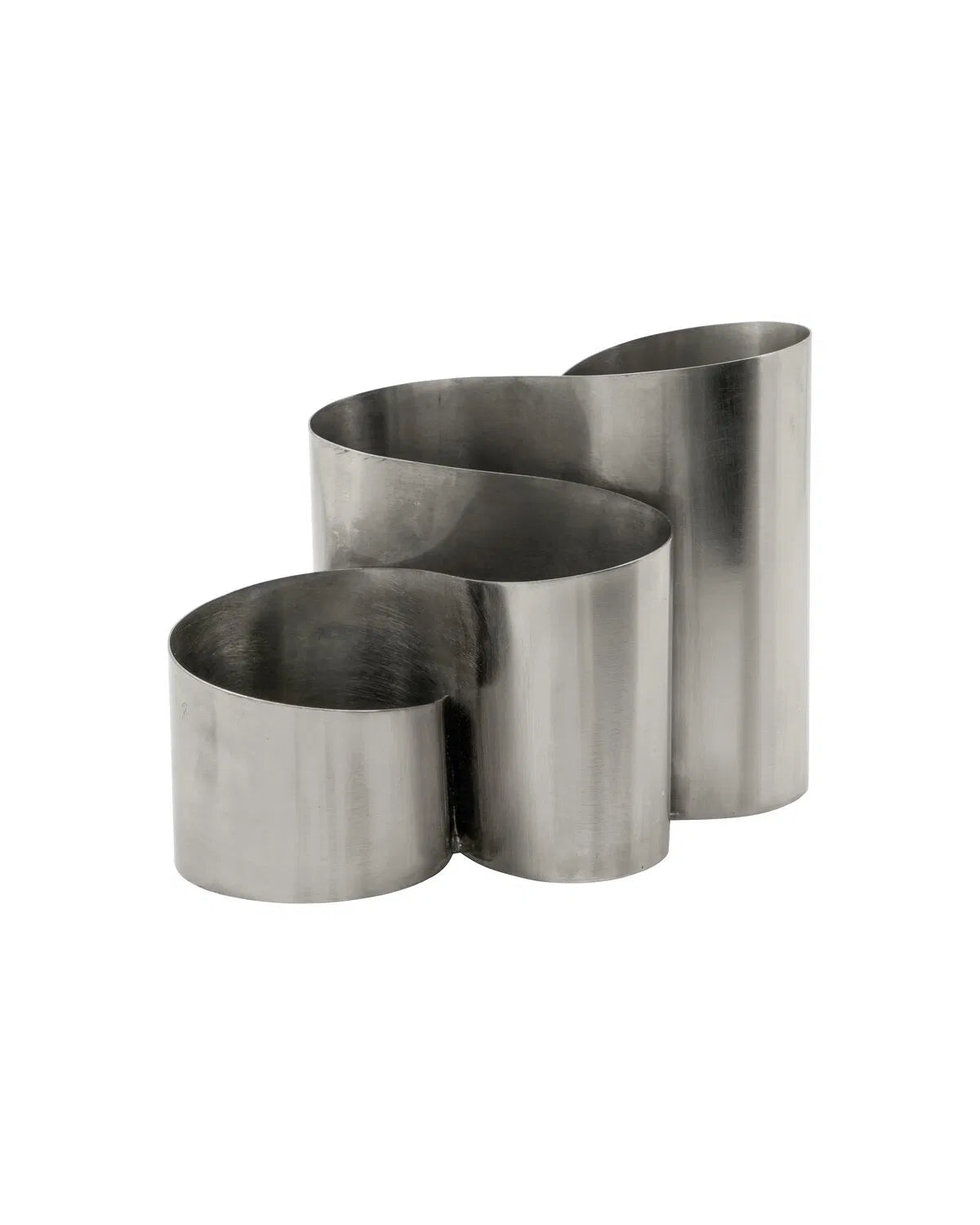 Stock image of the brushed silver curve organiser against a white background.