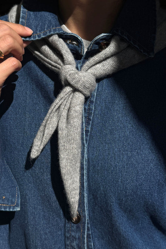 Le Bon Shoppe Cashmere and Wool Bandana in Grey, soft grey folded bandana, product shot