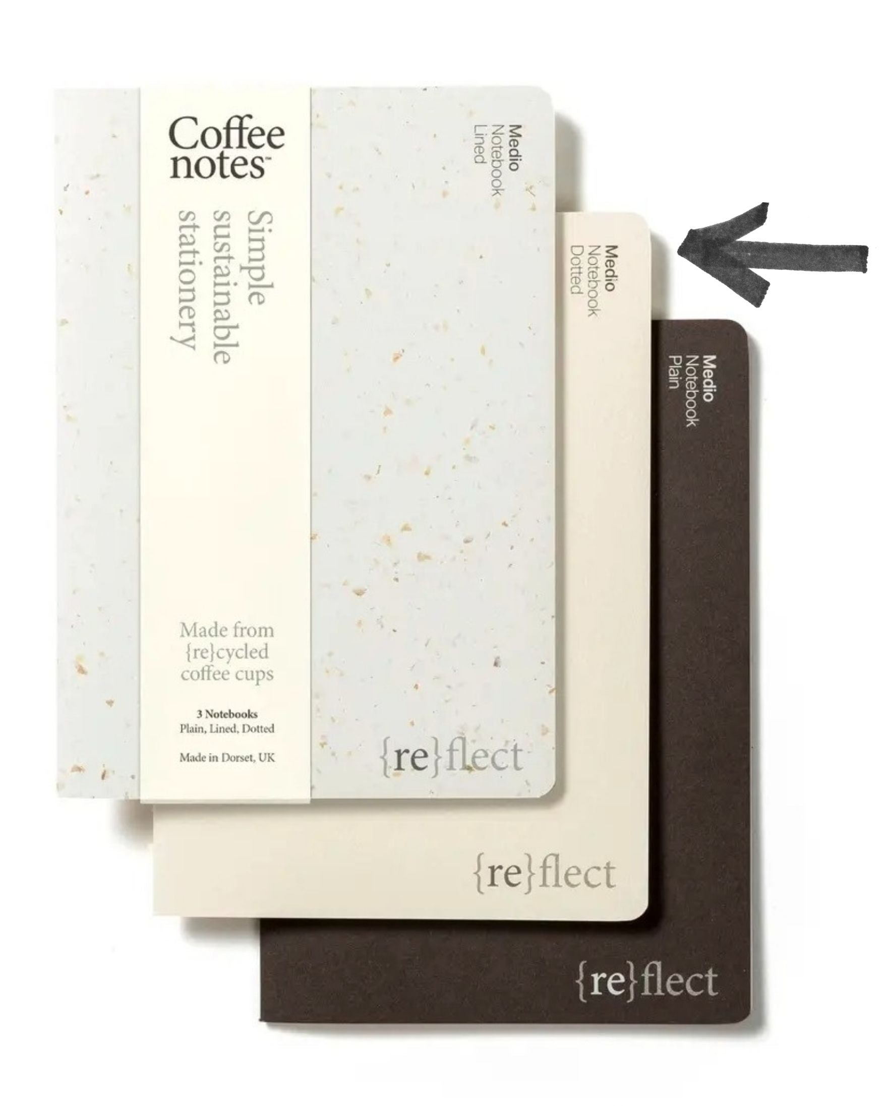 Set of notebooks with 'reflect' branding on a white background.