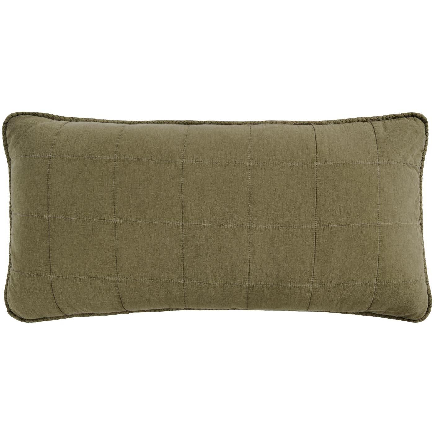 Eucalyptus green rectangular pillow on a white background.