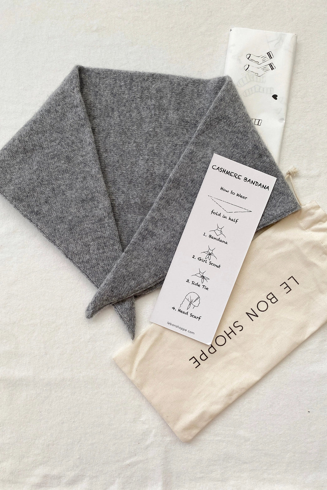 Le Bon Shoppe Cashmere and Wool Bandana in Grey worn as a headband