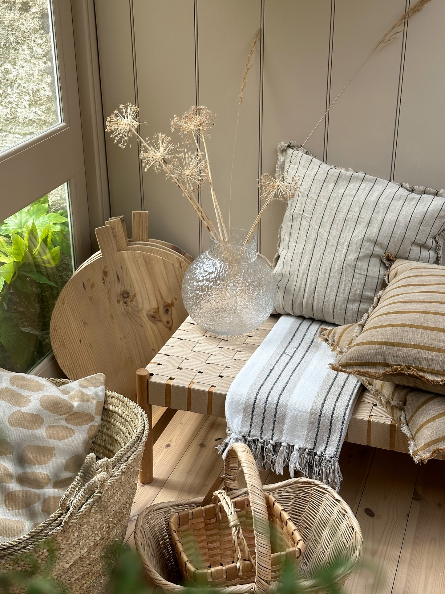 Stripe Linen Cushion | Lrg Mustard Sand