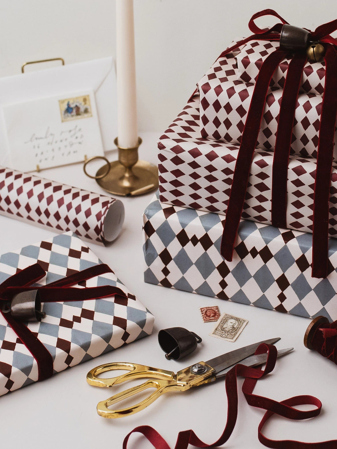 Blue & Burgundy Harlequin Gift Wrap