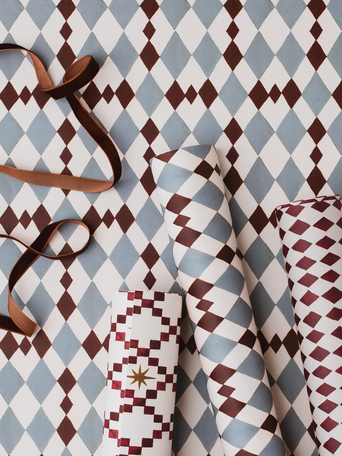 Blue & Burgundy Harlequin Gift Wrap