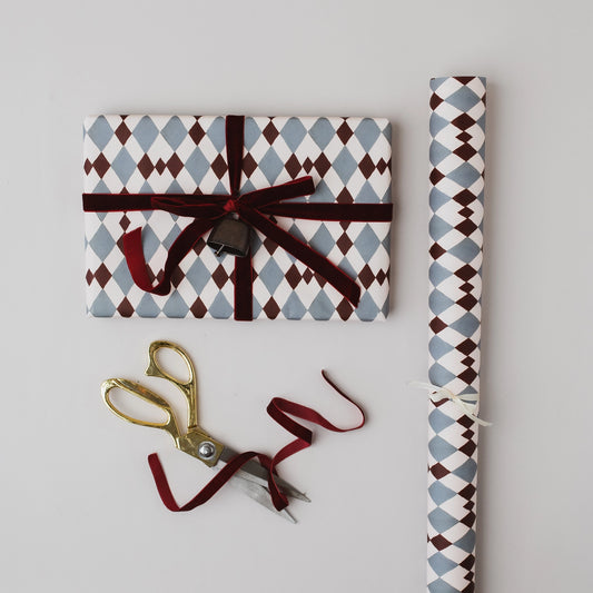 Blue & Burgundy Harlequin Gift Wrap