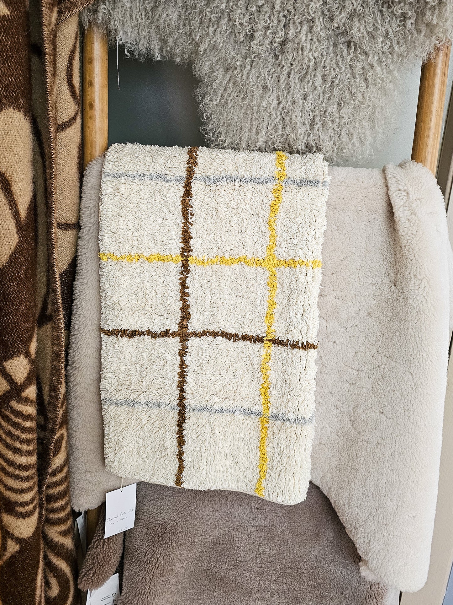 Checked Bath Mat | White/Yellow/Brown
