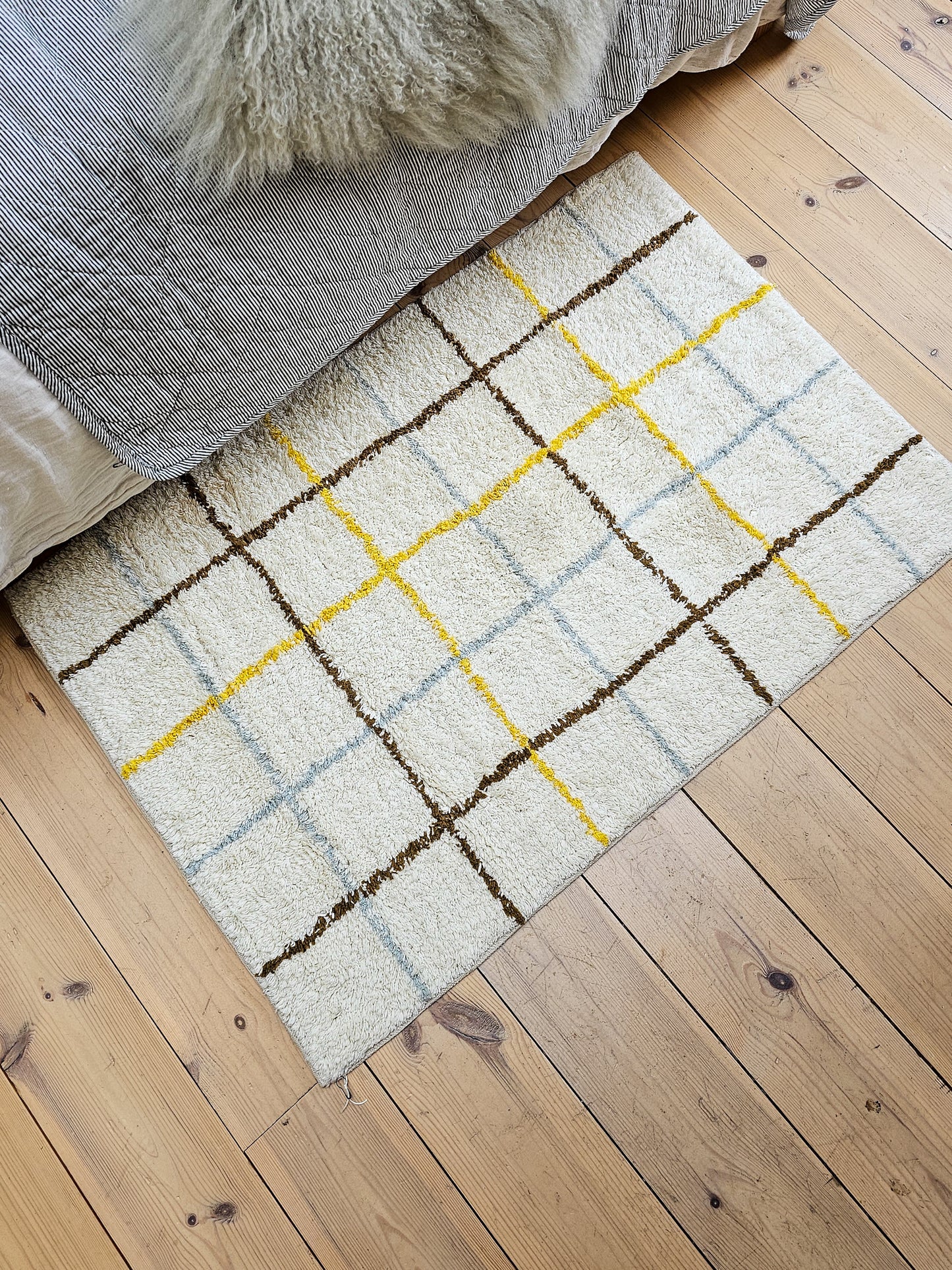 Checked Bath Mat | White/Yellow/Brown