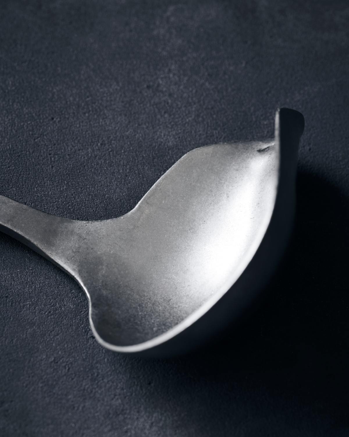 Metallic spoon on a dark textured surface