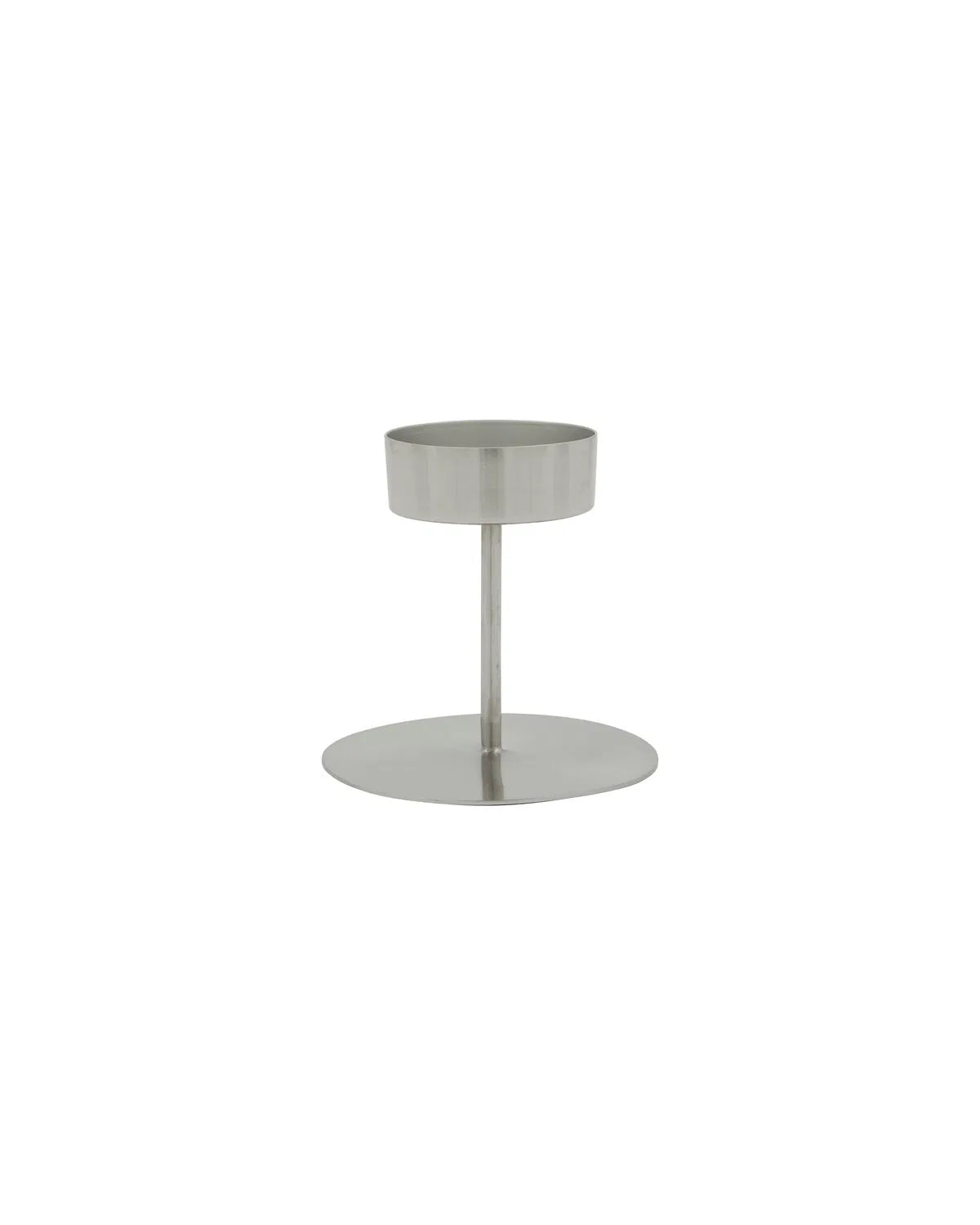 A stock image of a silver Anit tealight holder, against a white background.