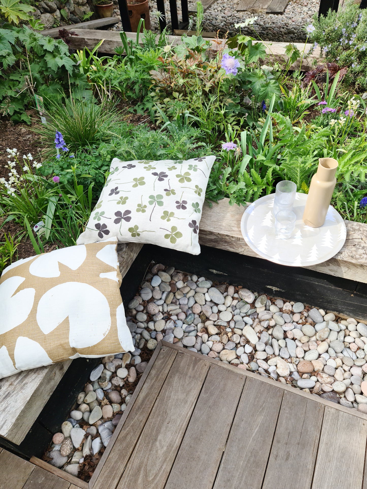 Clover Embroidered Cushion | Green
